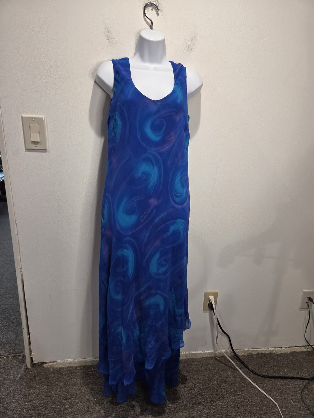 Simply Sulk Size XL Y2k Fairycore Silk Blue/purple Maxi Dress. Small Flaw